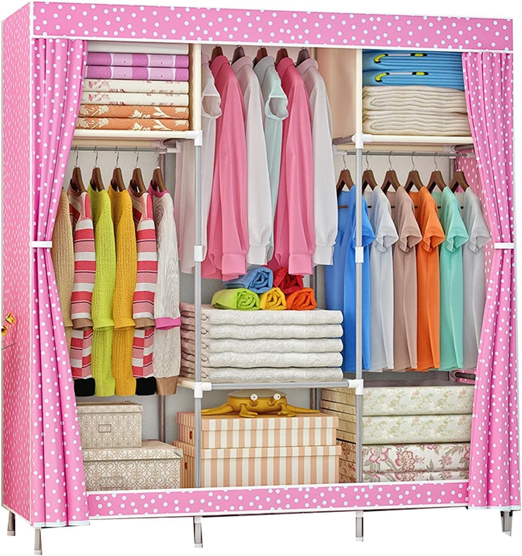 Wardrobe Storage Fully Enclosed Design Wardrobe Organiser Storage Cabinet Steel Pipe Bold Strong Load-Bearing Hanging Wardrobe Assembly Used for Bedroom Rental Room (Color :
