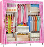Wardrobe Storage Fully Enclosed Design Wardrobe Organiser Storage Cabinet Steel Pipe Bold Strong Load-Bearing Hanging Wardrobe Assembly Used for Bedroom Rental Room (Color :