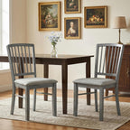HOMCOM Farmhouse Dining Chairs Set of 2, Upholstered Linen Fabric Kitchen Chairs with Solid Rubberwood Legs for Kitchen, Dining Room, Rustic Gray