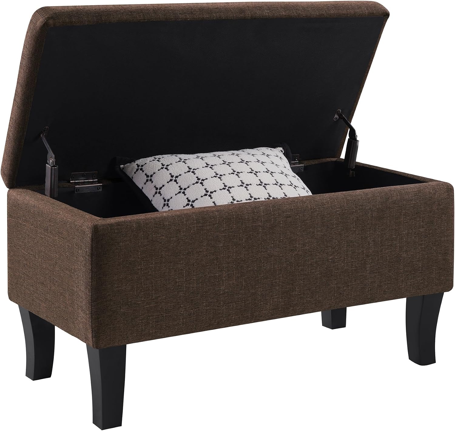 Convenience Concepts Designs4Comfort Winslow Storage Ottoman Bench 32" - Transitional Upholstered Footstool & Seat, for Living Room, Entryway, Hallway, & Bedroom, Medium Brown Fabric