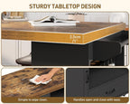 RALGEND Rolling Kitchen Island with 360° Swivel Tabletop, Large Kitchen Island Table with Power Outlet, Mobile Kitchen Island Cart with Storage Cabinets for Kitchen & Office, Black and Rustic Brown