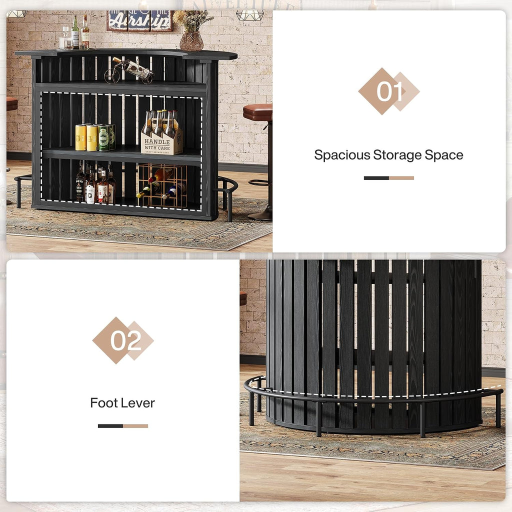 4-Tier Bar Table, 39.4" H Home Bar Unit with Footrest, Arc-Shaped Mini Bar Table, Modern Wine Bar Cabinet for Home Pub, Living Room, Black