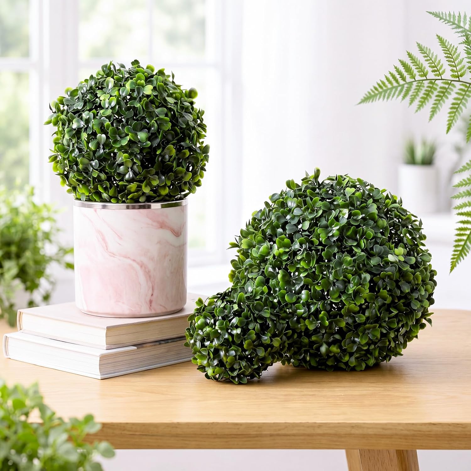 Thiccywoov 6 Pack Artificial Plant Topiary Ball Set, 3 Sizes 4''/7''/9'', Faux Greenery Boxwood Grass Balls Decorative Plants Decor for Backyard, Balcony, Garden, Indoor Outdoor Home Wedding Party