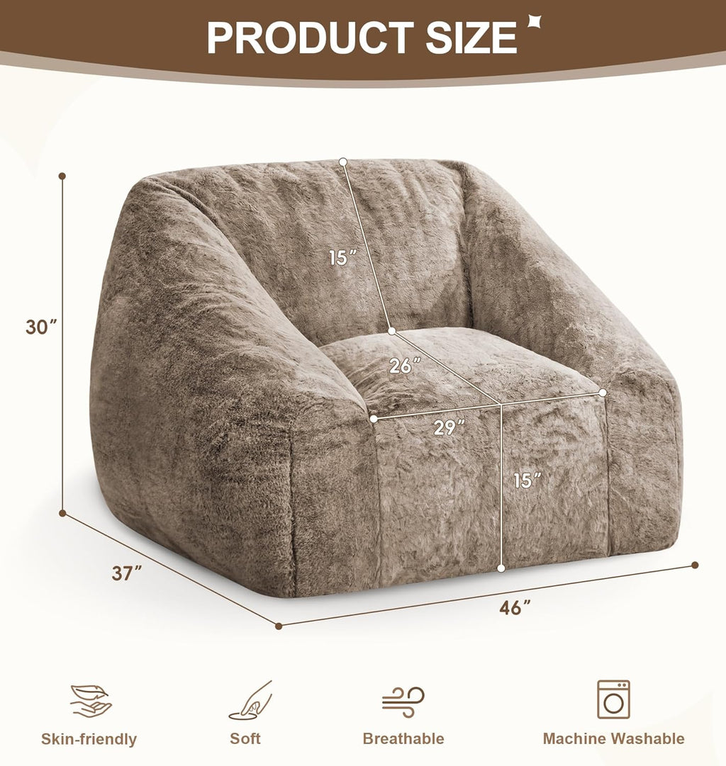 Hobestluk Giant Bean Bag Chair Memory Foam Filled Sofa Chair Bean Bag for Adults/Teens/Kids, Oversized Lazy Accent Comfy Stuffed BeanBag Sofa for Living Room Bedroom Dorm Reading(Brown)