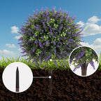 Artificial Boxwood Topiary Ball Trees with Lavender, UV Resistant Fake Shrubs Bushes with Spike Faux Evergreen Plant for Indoor Outdoor Front Porch Garden
