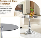 Round Glass Side Table with Silver Metal Base, 19.6'' Gray Tempered Glass Top, Modern Glass Round End Table for Living Room Office, Small Metal Side Table for Compact Space