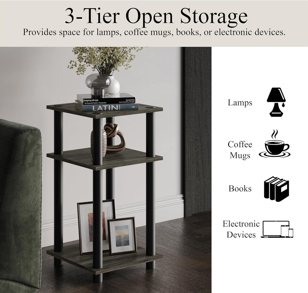 3-Tier End Table with Open Shelves, Natural Oak