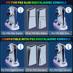 PS5/PS5-Slim-Cooling-Station-with-Controller-Charging-Station for Playstation 5 Console Disc/Digital, LED Light Cooling Stand with Cooler Fan for PS5 Accessories with 3 USB Hubs/Headset Holder