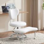 Teddy Cross Legged Office Chair with Wheels, Ivory 360° Rotation Meditation Criss Chair, Height Adjustable Backrest and Wider Seat, Yoga Office ADHD Chair for Adults (Beige)