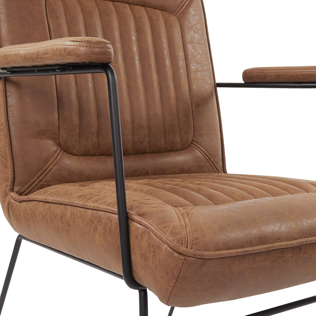 OSP Home Furnishings GT Faux Leather Accent Chair with Padded Armrests and Metal Frame, Sand