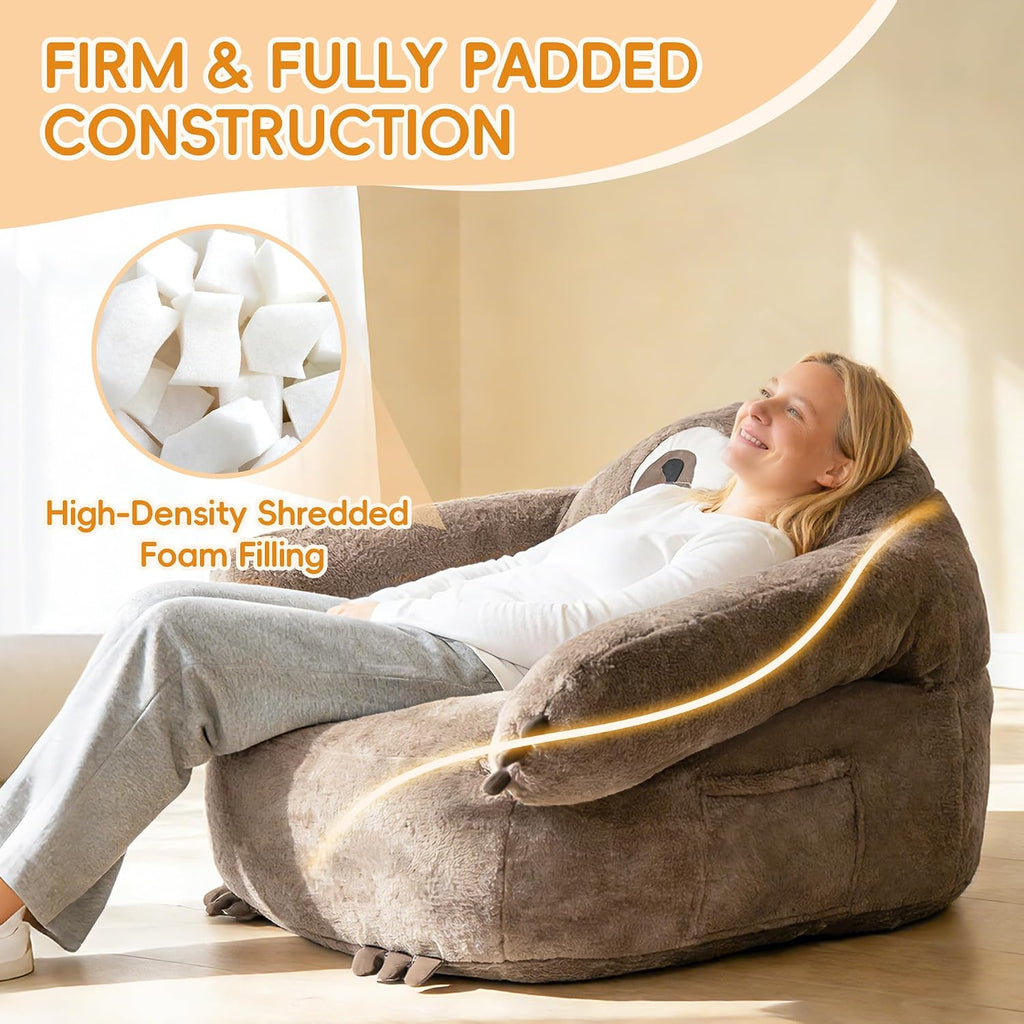OUTREE Kids Sofa, Giant Sloth Design Bean Bag Chairs for Adults Teen with Sensory Needs, Adjustable Plush Armrest Like a Huggable, Soft Floor Sofa with Footstool‌ for Reading, Relaxing in Living Room