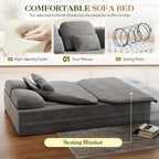 Antetek Convertible Sleeper Sofa, Modern Folding Futon Corduroy Floor Foam Compression Loveseat Sofa Bed Couch, Foldable Full Size Guest Bed with 4 Pillows for Living Room Bedroom Apartment, Grey