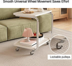 C Shaped End Table with Wheel TV Tray Sofa Table Metal Frame Waterproof Top Movable Laptop Side Table for Living Room Lightweight