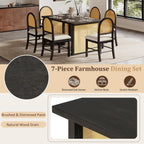 LUMISOL 7-Piece Dining Table Set with 6 Chairs, Rectangular Kitchen Table Set with 6 Rattan Chairs for Kitchen, Dining Room, Espresso+Beige