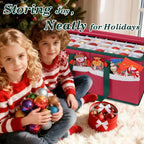 Christmas Ornament Storage Box with Adjustable Dividers Zippered Top Stores up to 128 Holiday Ornaments (3 Inch) Xmas Ball Decorations Organizer Storage Container Bin