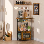 X-cosrack Coffee Bar Station, 3-Tier Small Coffee Stand Station with Storage, Farmhouse-Style Kitchen Microwave Stand Featuring 1-Door Cabinet for Living Room, Entryway, Kitchen