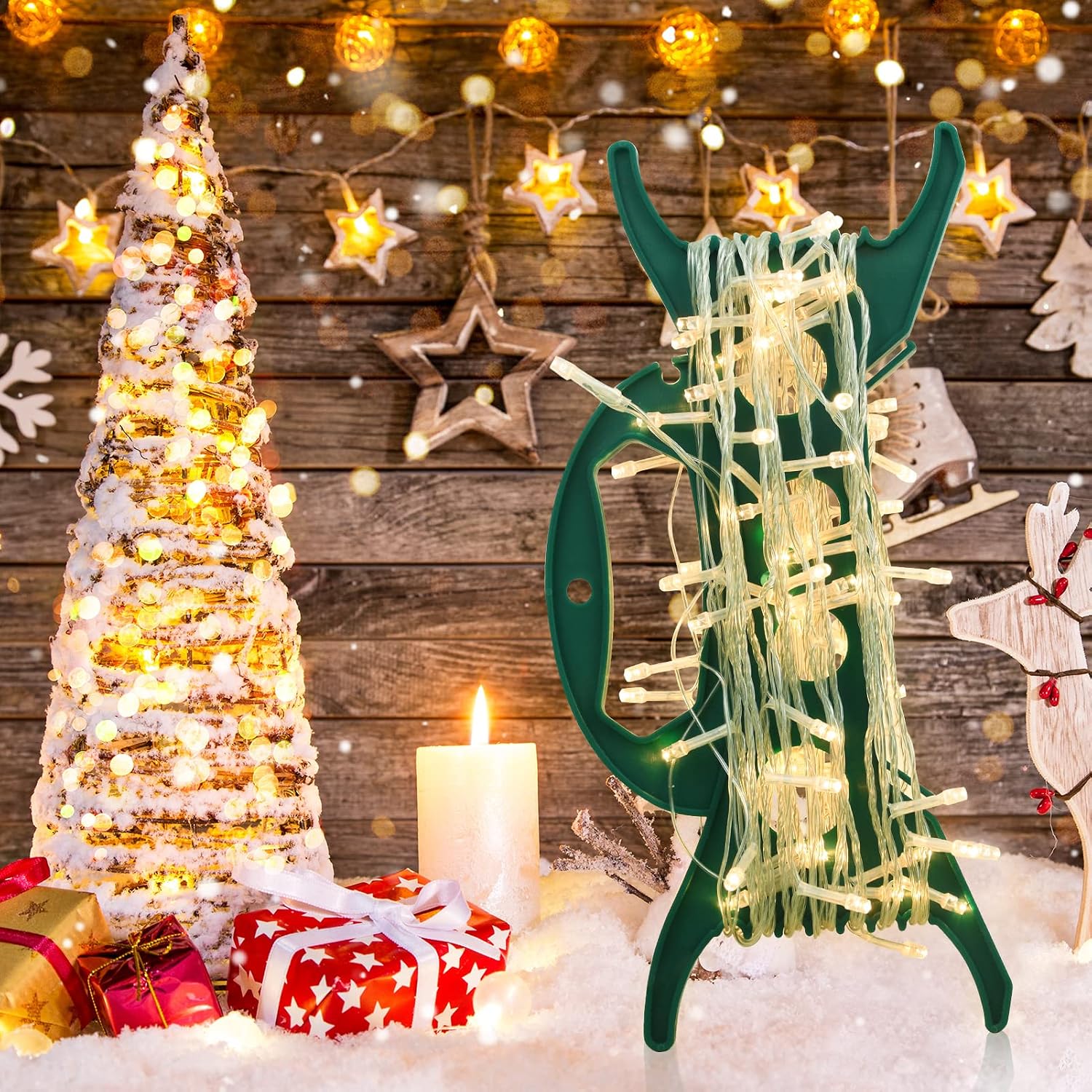 4PCS Christmas Lights Storage Holder Green Holiday Light Organizer All Purpose Lights Cord Wind Up Christmas Light Winder String Lights Storage for Tree Lights Garland Beads Extension Cord
