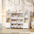 FOTOSOK Toy Storage Organizer with 8 Toy Bins, Toy Organizer Kids Bookshelf with 6 Storage Cubbies, Stuffed Animal Storage Organizer, Playroom Storage and Toy Chest, White