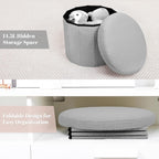 BoxedHome Dorm Room Storage Round Cute Ottoman with Storage Boucle Foot Stool Footrest for Lving Room, Support 220lbs, Gray 15"x15"x12.6"