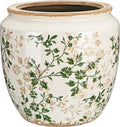 LemonRoad 7 Inch Large Vintage Ceramic Planter with Drainage Holes Ice Crackle Flower Vase Flower Pot with Rustic Greenery Pattern for Indoor Outdoor Plants Garden Home Kitchen Office Shelf Decor