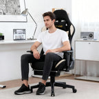 Symino Gaming Chair, Two-Tone Design, Wraparound Seat, Lumbar & Head Support, 150° Tilt, Class 3 SGS Gas, 330 lbs (Faux Suede, Black Beige)