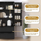 Polibi 72" Fluted Kitchen Pantry Cabinet with Drawers & 3 Shelves,Black | 8 Built-In Door Spice Racks. Sturdy MDF,Freestanding Storage Organizer for Kitchen Dining Room