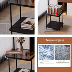 EASYSOUL Small Square Glass Coffee Tables for Living Room, 15.75 x 15.75 x 20.87 in, Side Table with 2 Drawers, Simple & Modern Nightstands for Small Space, Black End Tables (Black)