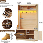 Maupvit 5-in-1 Entryway Hall Tree with Bench and Shoe Storage, Oak | Modern Coat Rack with Fluted Shoe Bench,LED Sensor Light, Adjustable Shelves & Flip Drawers,for Mudroom, Hallway, Living Room