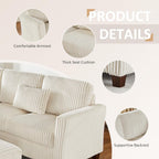 VANOMi Sectional Corner Couch, Corduroy L Shaped Sofa with Storage Ottoman,V Shaped Sectional Sofa, Corner 6-Seat Upholstered Couch with Chaise,Beige