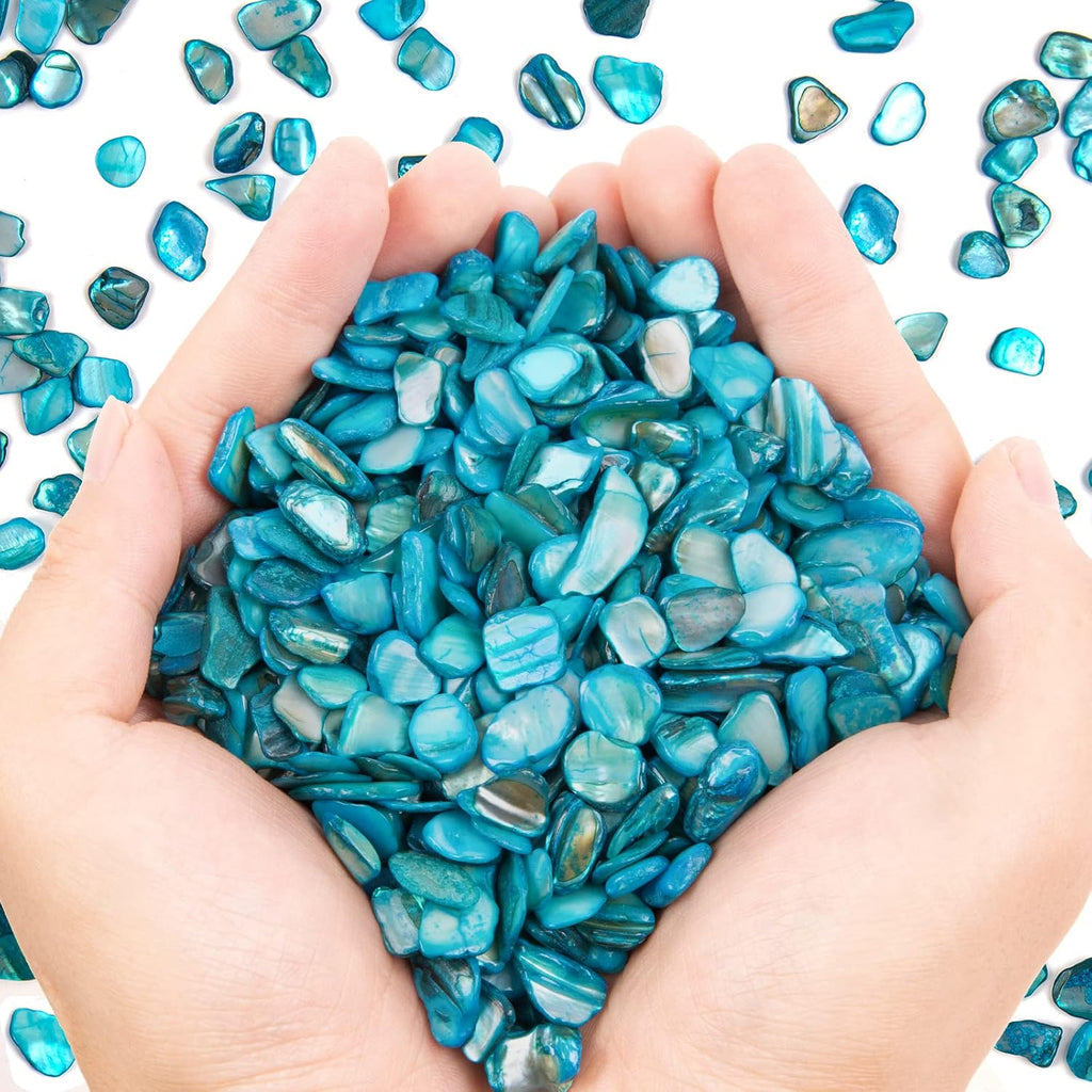 QICQDRAM Crushed Shells for Crafts About 1LB (405g/14.28oz) Small Natural Crushed Shells Bulk for Crafts DIY Beaching Wedding Decoration Vase Fillers (Light Blue)