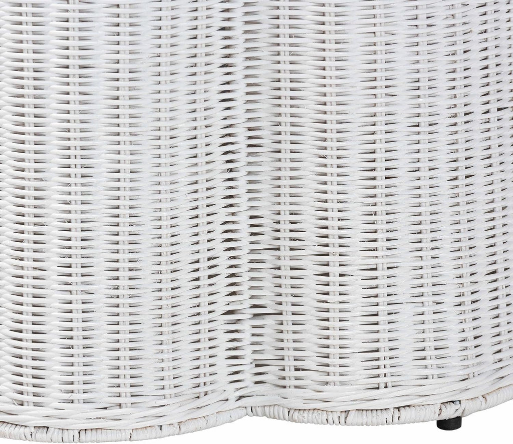 Bali & pari Palm Scallop Rattan Console Table – Handwoven Wicker Round Accent Table for Living Room, Sunroom or Foyer Place, Coastal Boho Style in White