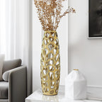 Ceramic Vase Large Floor Vase Handmade Ceramic Flower Holder Hand Carved Sophisticated Vessel for Decorative Branches and Dried Flowers 24 Inches Gold