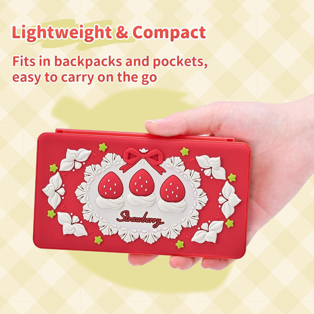 GeekShare Switch Game Card Case,Portable Magnetic Switch Game Holder Cartridge Case with 24 Game Card Slots and 24 TF Card Slots - Strawberries with Cream