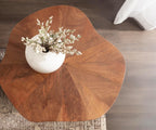 Kate and Laurel Kanna Modern Wavy Pieced Mango Wood Round Side Table, 16 x 16 x 21, Walnut Brown, Mid-Century Scalloped Wooden End Table for Bedroom Nightstand or Living Room Plant Stand Indoors