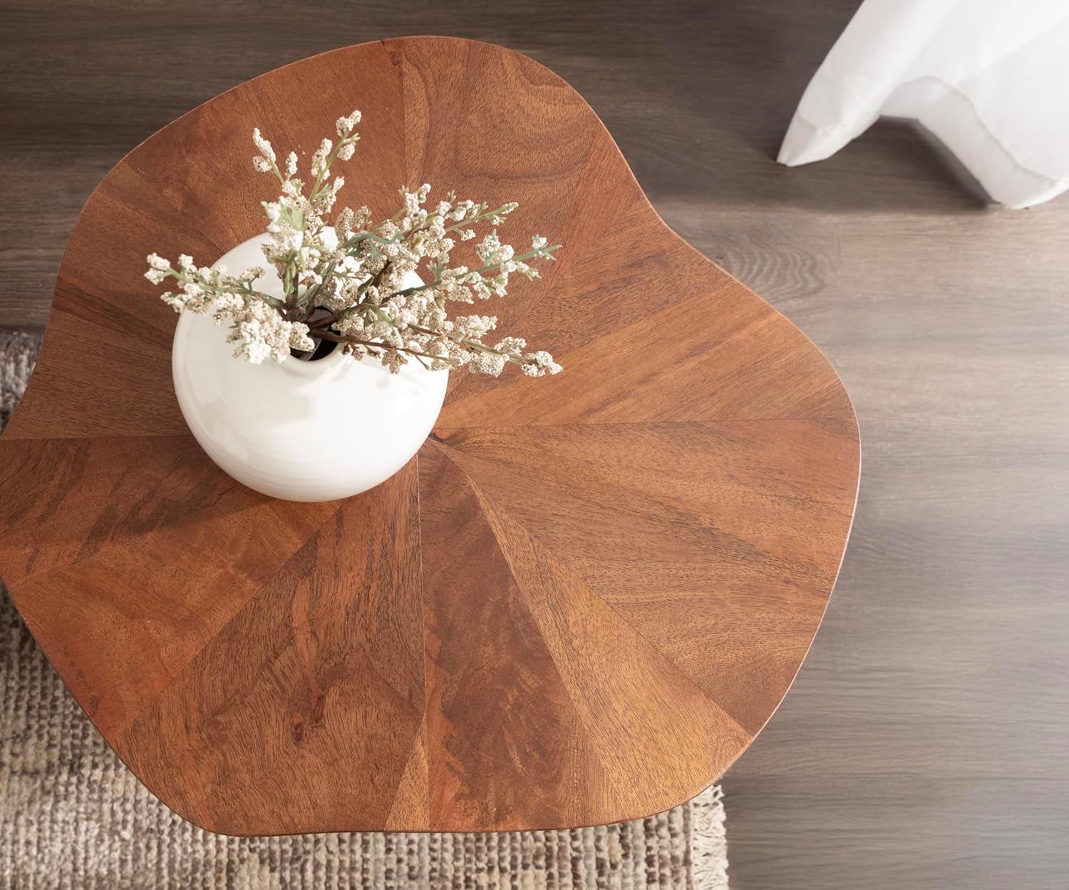 Kate and Laurel Kanna Modern Wavy Pieced Mango Wood Round Side Table, 16 x 16 x 21, Walnut Brown, Mid-Century Scalloped Wooden End Table for Bedroom Nightstand or Living Room Plant Stand Indoors