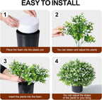 Fake Plants Artificial Flowers for Outdoors Decor, 2 Pack Fake Potted Plants Baby Breath With Green Eucalyptus Look Real UV Resistant Artificial Greenery with Pot for Outside Porch Garden Patio Yard