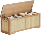 LIKIMIO 47.2" Rattan Storage Ottoman Bench Chest, End of Bed Bench, Storage Chest, Extra Large Entryway Trunk Toy Box for Bedroom, Living Room, Rustic Wood