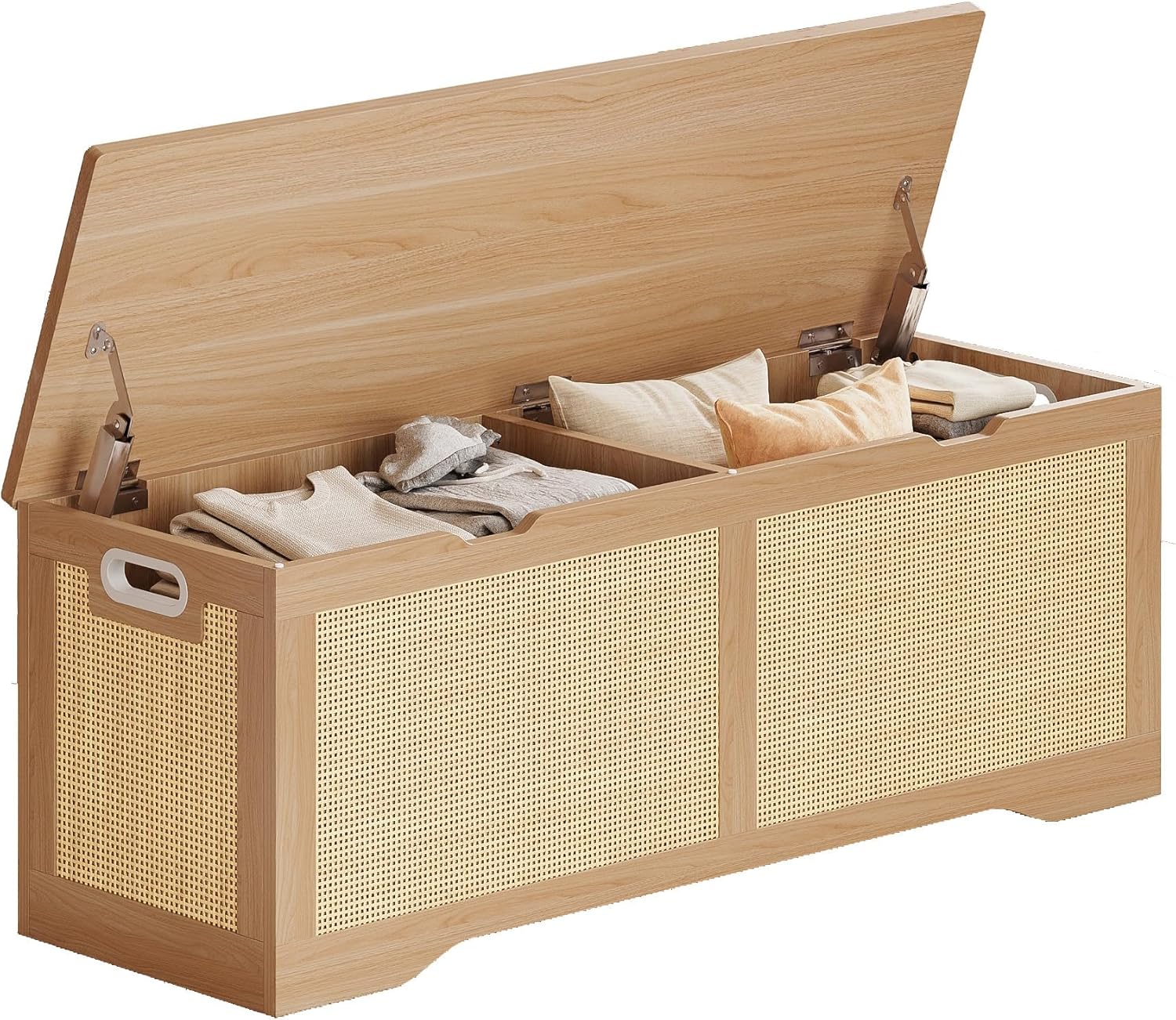 LIKIMIO 47.2" Rattan Storage Ottoman Bench Chest, End of Bed Bench, Storage Chest, Extra Large Entryway Trunk Toy Box for Bedroom, Living Room, Rustic Wood