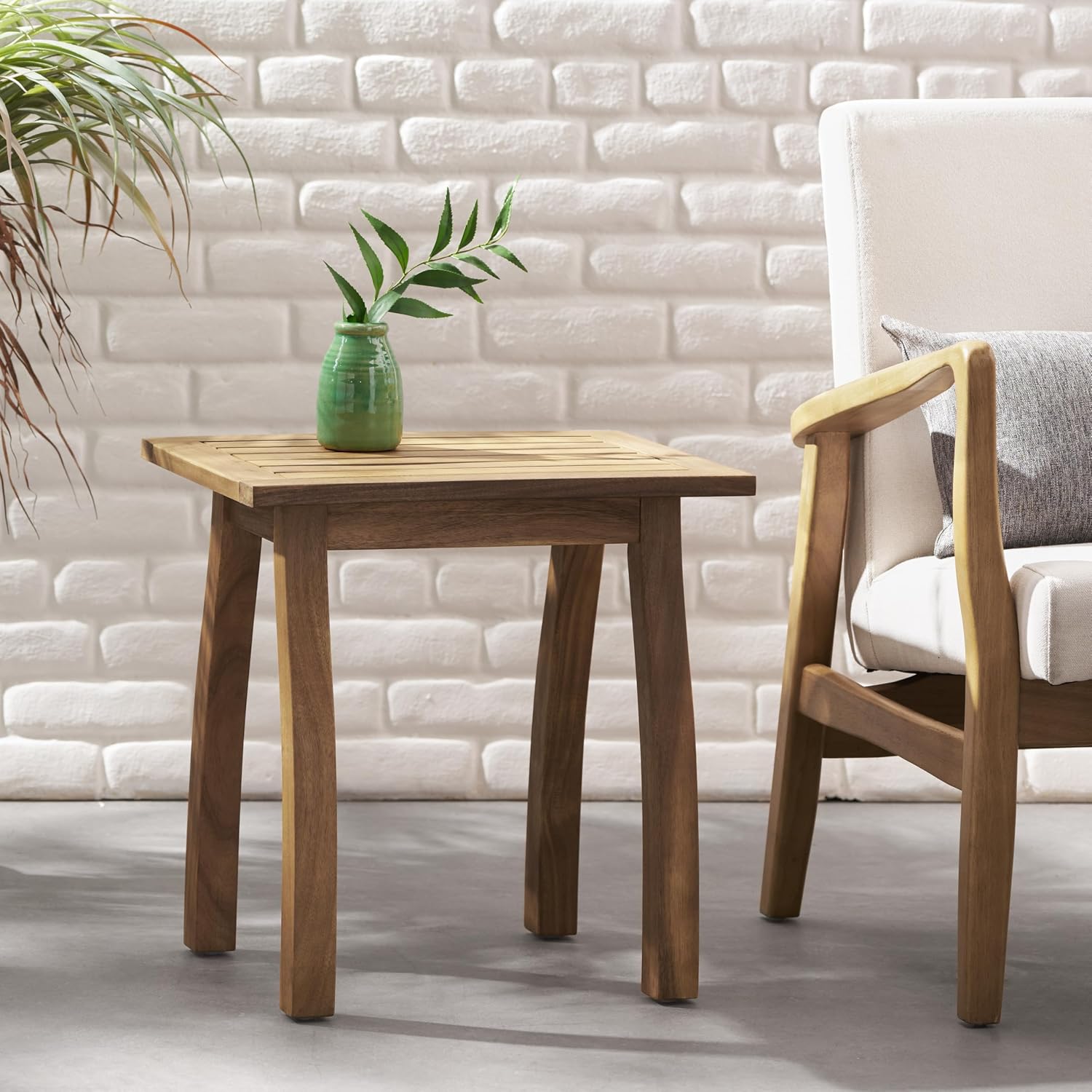 Outdoor Patio Side Table, Wood Accent End Table in Natural Stained, Weather-Resistant Rectangular for Living Room Indoor Garden Lawn Porch, Easy to Assemble, Natural
