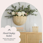 BEBE BASK The Original Scalloped Wicker Wall Basket – Set of 2 – Handwoven Scalloped Wall Baskets (16 x 10 x 7 in), Woven Rattan Wall Hanging Baskets - Natural Scalloped Basket