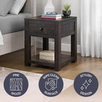 Alaterre Furniture Durham Bedroom Nightstand - 20in Small Side Table Set with Storage Drawer and Shelf - Solid Wood Modern Farmhouse Night Stands for Living Room or Bedroom (Dark Brown)