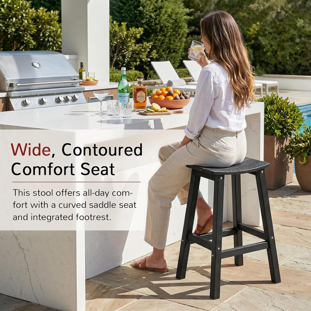 Stoog All-Weather Bar Stools Set of 2, 28" Outdoor Barstools with 400 lbs Capacity, Low Maintenance HIPS Patio Furniture for Kitchen Counter, Deck & Garden, Black