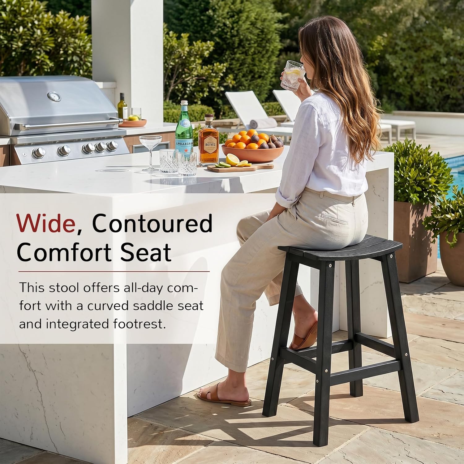 Stoog All-Weather Bar Stools Set of 2, 28" Outdoor Barstools with 400 lbs Capacity, Low Maintenance HIPS Patio Furniture for Kitchen Counter, Deck & Garden, Black