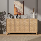 MALOL Fluted Sideboard Buffet Cabinet with Storage, 59" Wood Buffet Table with 4 Doors & Adjustable Shelves, Kitchen Dining Room Coffee Bar Cabinet, Mid Century Modern Style, Natural Wood