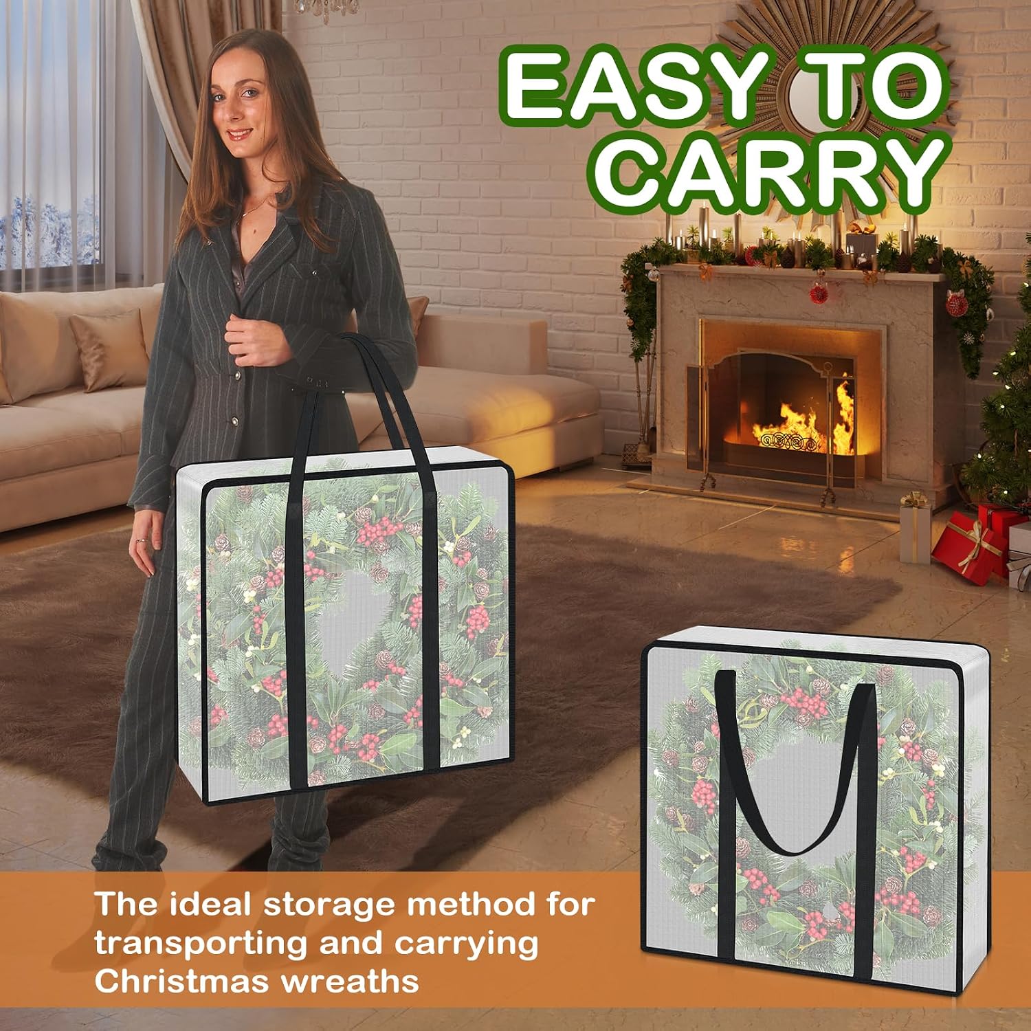 Lukeline 4 Pack Wreath Storage Bag,Clear Christmas Garland Container,Moving Bag with Handles and Zipper,Christmas Wreath Storage Carrying Bag