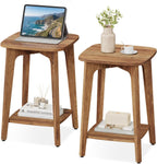 VASAGLE MAEZO Collection - Side Tables, Set of 2, 2-Tier Small Square End Tables, Nightstands with Tapered Legs, Curved Transitions, for Small Spaces, Living Room, Bedroom, Honey Brown ULET238KB01S