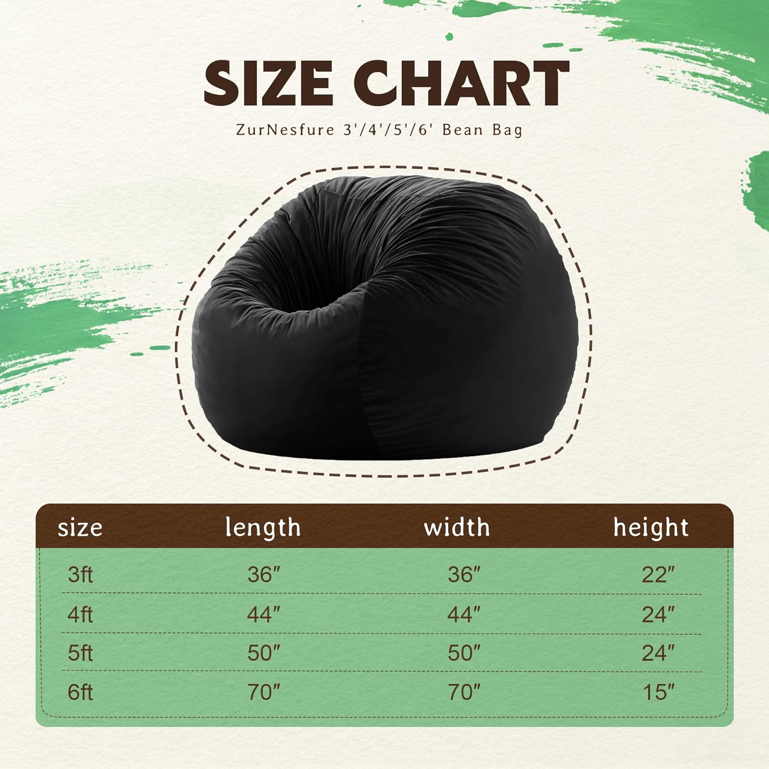 ZurNesfure Bean Bag Chairs for Adults 3FT Large Bean Bag Chair Memory Foam Filled Lazy Sofa with Removable Washable Cover Beanbag for Living Room Bedroom Dorm (Black, Medium)