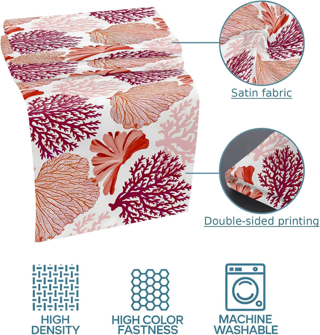 Red Orange Coastal Bed Runner Twin Size, Summer Coral Beach Nautical Bed Scarf Protector Slipcover for Bedroom Wedding Room Hotel, Bedding Runner Throws for Foot of Beds 71"x20"