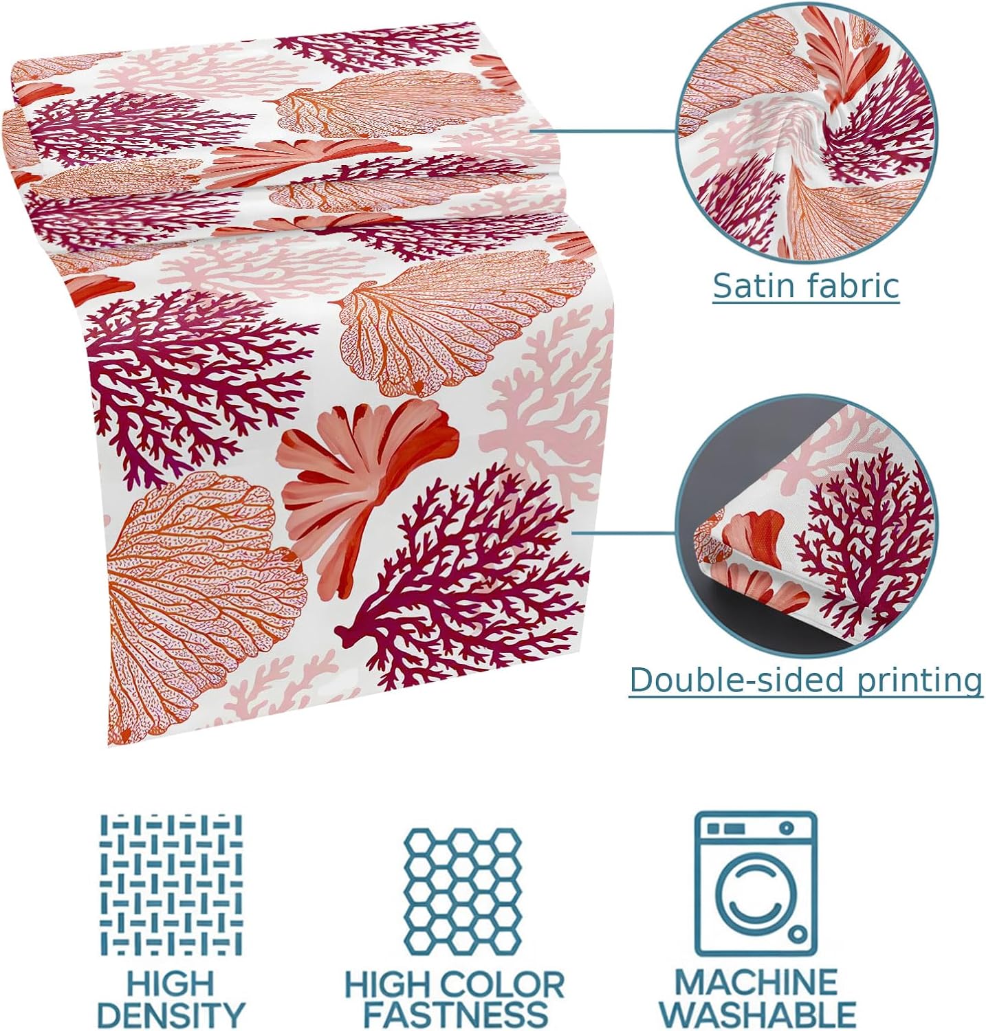 Red Orange Coastal Bed Runner Twin Size, Summer Coral Beach Nautical Bed Scarf Protector Slipcover for Bedroom Wedding Room Hotel, Bedding Runner Throws for Foot of Beds 71"x20"