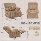 GRAINELL Oversize 40-Inch Swivel Glider Recliner, Wide Stripe Fabric Rocking Chair with 360° Rotation, for Adults Nursery Living Room (Khaki)